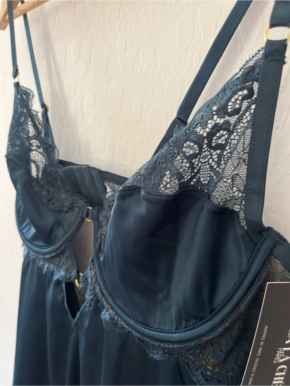 Oh La La Cheri Satin Lace Chemise - Lake Blue Size XL - Picture 2 of 8